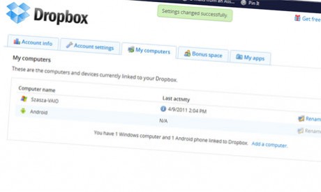 A fiókunkhoz kapcsolt eszközök a Dropbox webes felületén