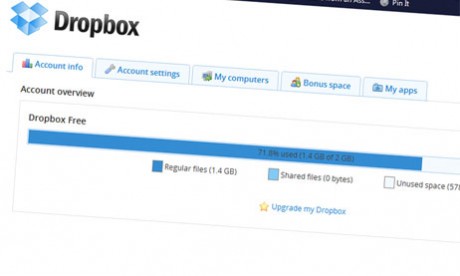 Tárhely elemzés a Dropbox webes felületén